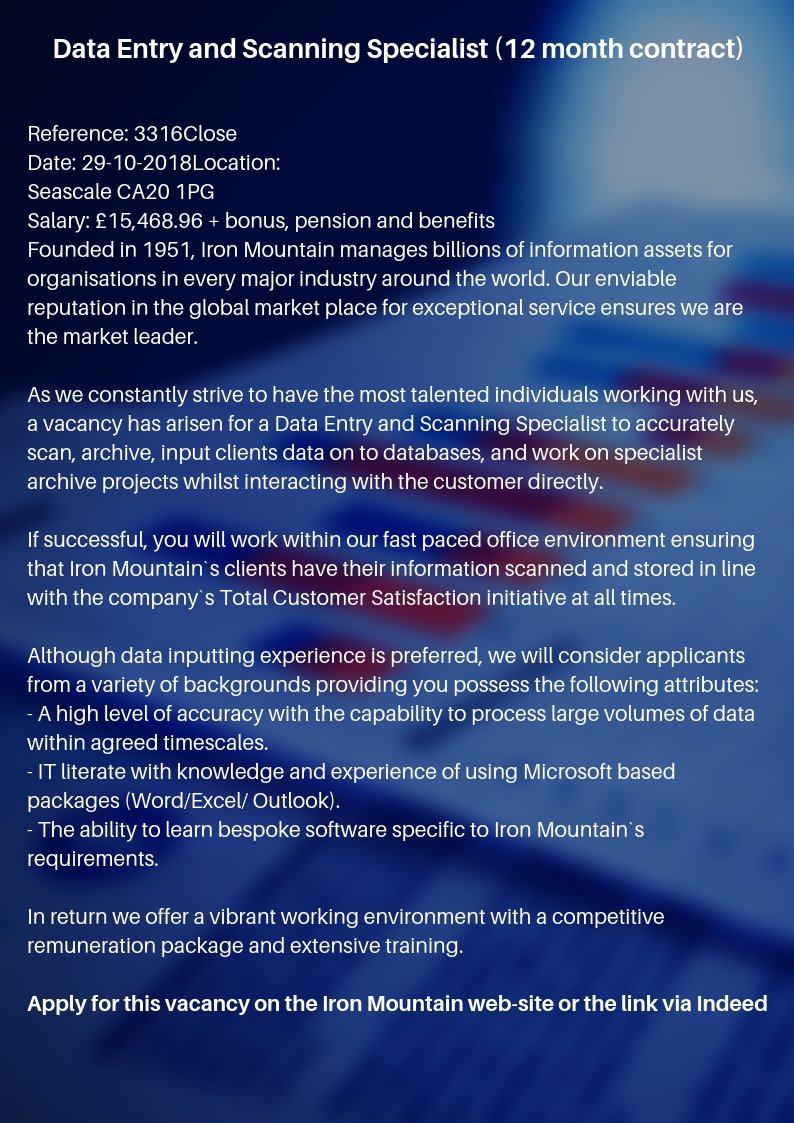 🏭 To apply, please pop in to any of our outreach centres so that we can review your CV. Project supported by the Copeland Community Fund - bit.ly/2FL02VS