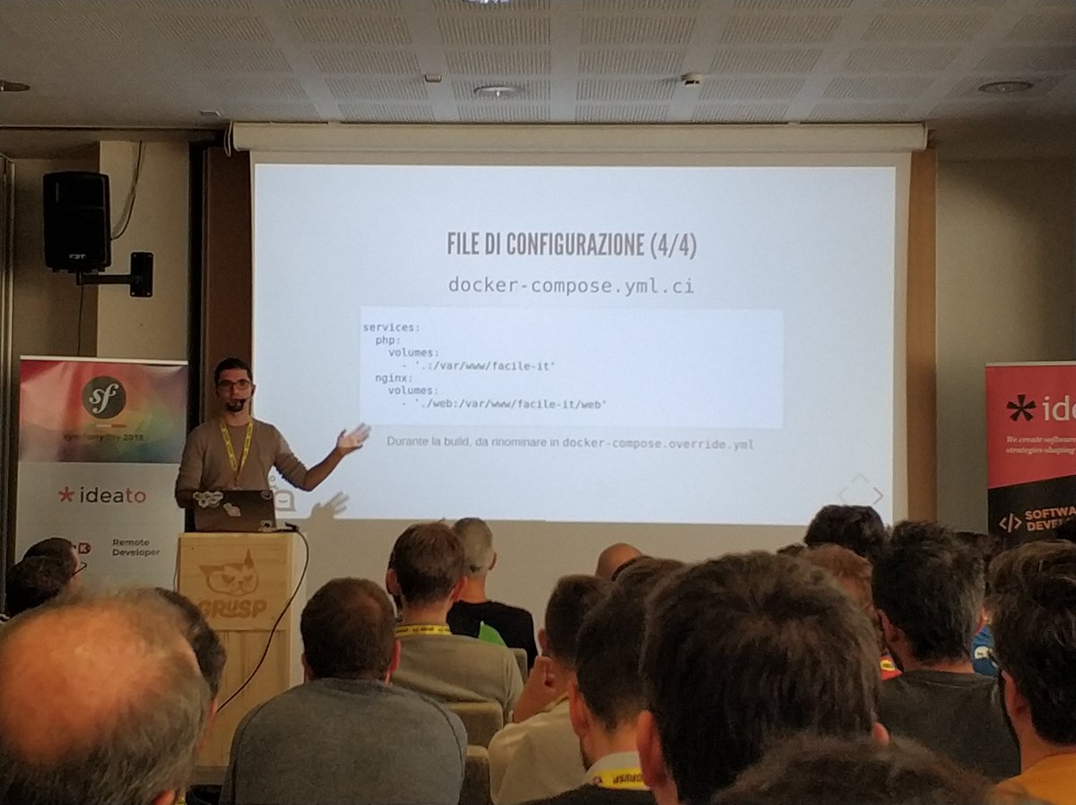 gianiaz's tweet image. Symfony + Docker, dall&apos;ambiente di sviluppo alla produzione.
@AlessandroLai on stage #symfonydayit