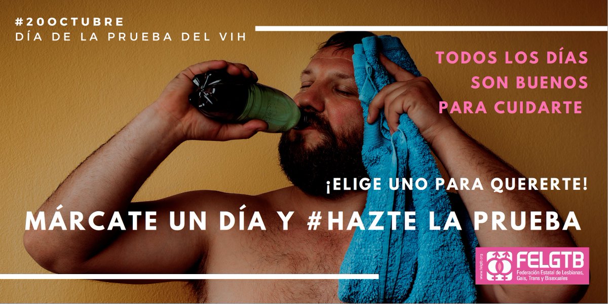 El retraso en el diagnóstico del #VIH perjudica tu salud. Todos los días son buenos para cuidarte. 
¡Elige uno para quererte! Márcate un día y #HazteLaPrueba #20octubre #DíaPruebaVIH

<a href="/COGAM/">COGAM</a> <a href="/GAISPOSITIUS/">GAIS POSITIUS</a> @lambdavalencia <a href="/SOMOSLGTB/">SOMOS</a> <a href="/GamaLgtb/">Colectivo Gamá LGTB</a> <a href="/algarabiatfe/">Algarabía LGBTI</a> <a href="/Gehitu_Elkartea/">Gehitu LGTBI+</a>