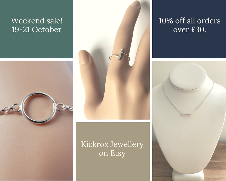 There's a weekend sale running in the Kickrox Etsy store! Get 10% off any orders over £30 from today until Sunday. Ships worldwide. etsy.com/uk/shop/Kickrox  19th - 21st October. #jewellery #jewelry #etsysale #etsy #silverjewellery