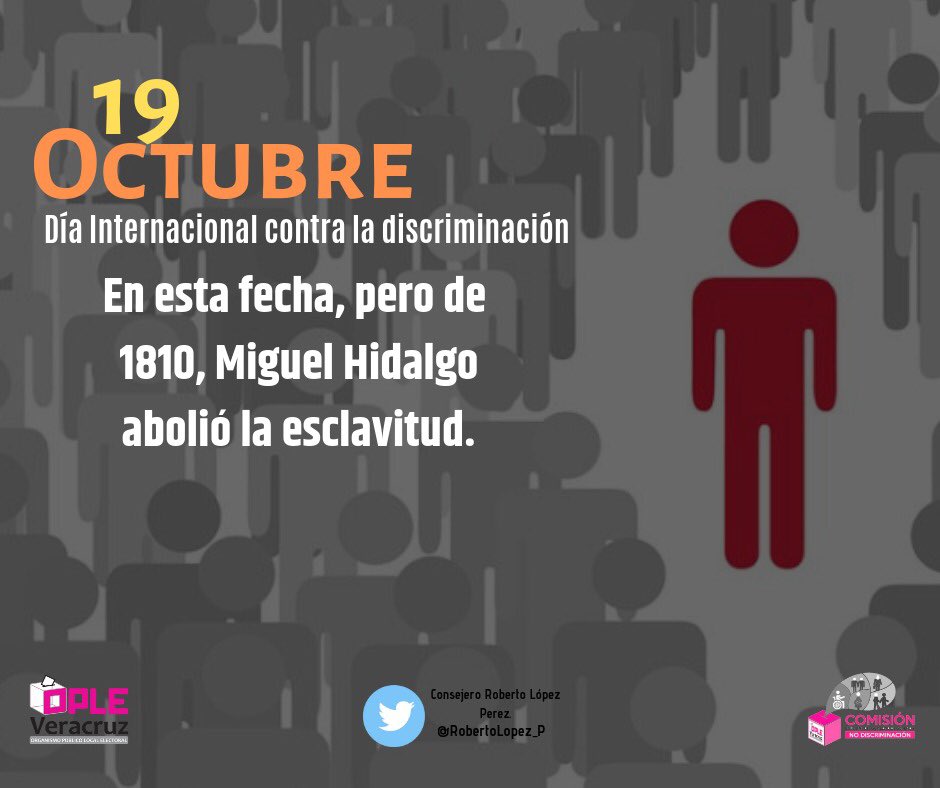 ¿Sabías que, desde el año 2010, cada 19 de octubre se celebra en México el #DíaNacionalContraLaDiscriminación?
¡Sumemos a la construcción de una sociedad más igualitaria e incluyente, de pleno respeto a los derechos humanos y libre de todo tipo de discriminación! 👭👬 👫