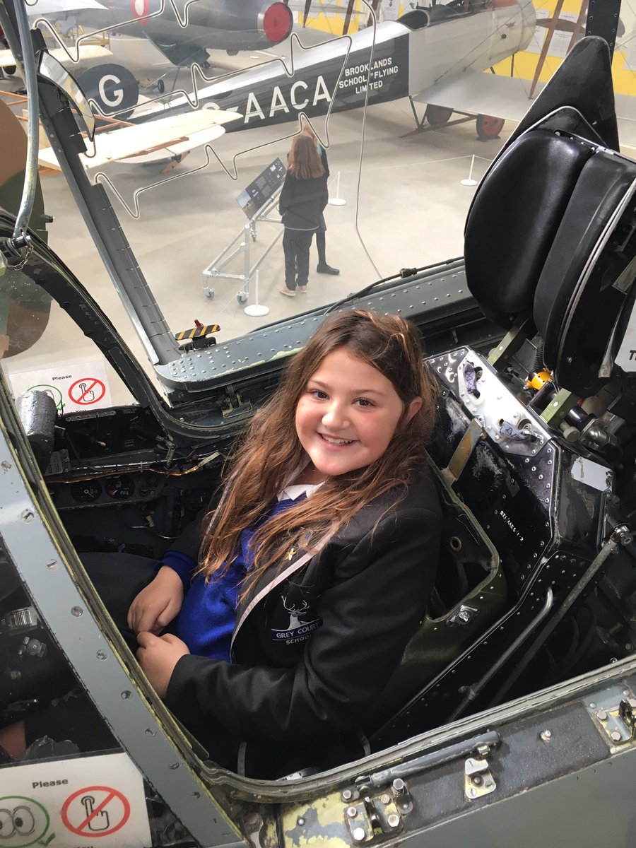 GreyCourtSci's tweet photo. Year 7 learning how to pilot Harrier planes. All built locally to Grey Court! @BrooklandsMuseu #GC718 #GCPhysics https://t.co/i6hLGFPiT7