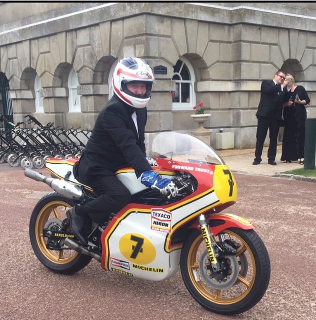 The closest I will come to knowing James Bond level cool!😂 At the Motorsport mags HOF awards (to induct Barry) on Barry’s original WC winning RG500 wearing a tux!