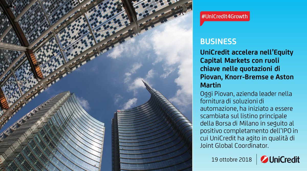 UniCreditEurope's tweet photo. #UniCredit4Growth: UniCredit accelera nell’Equity Capital Markets con ruoli chiave nelle quotazioni di Piovan, Knorr-Bremse e Aston Martin  #UniCredit4Business | LINK:  https://t.co/7cFnbyb62z https://t.co/ZJ7JwNaraZ