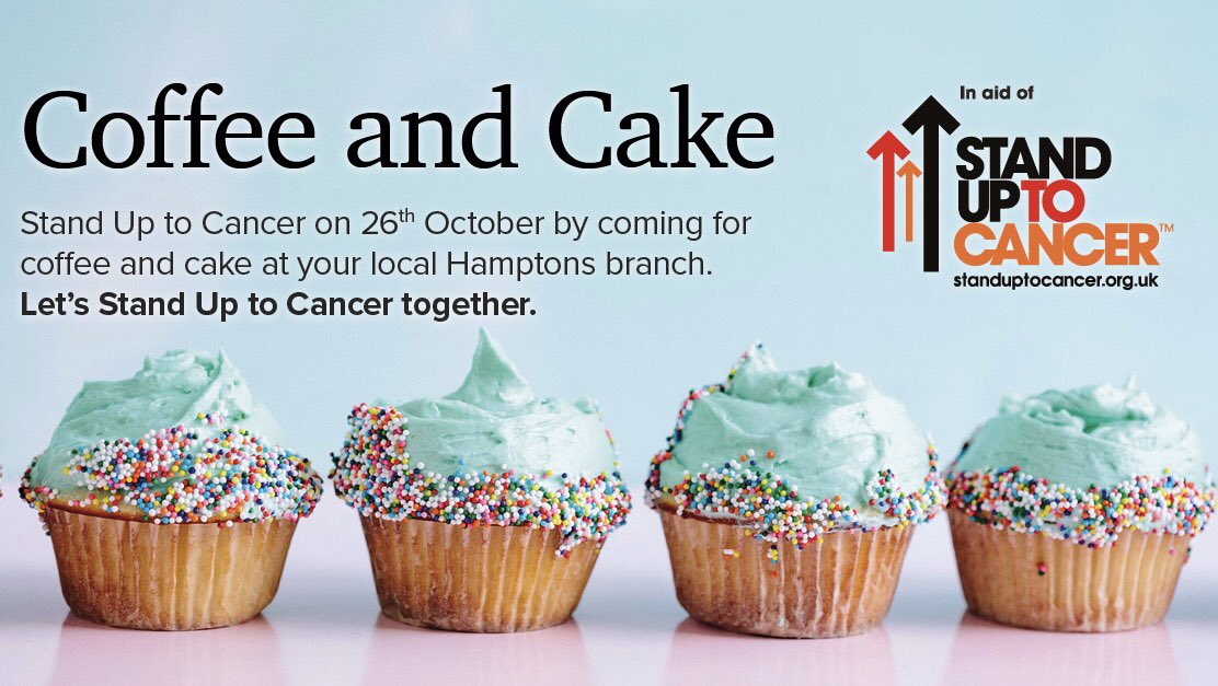 Pop in to our office- Friday 26th October for ☕️ and 🍰. Standing ⬆️ to Cancer. #charity #StandUpToCancer