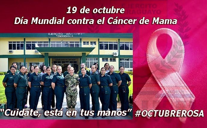 Ejercito_Pyo's tweet photo. Desde el Comando del Ejército, acompañamos la campaña contra el Cáncer de Mama. 
#Cuidate 
#Estaentusmanos
#OctubreRosa https://t.co/J1kjzEjHfk