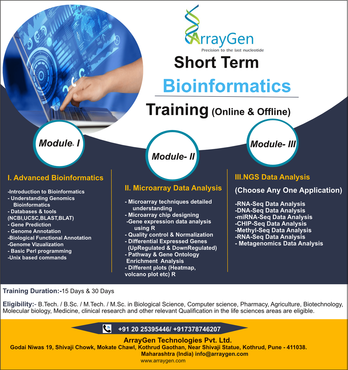 Rajesh00977's tweet photo. Hurry up..!! It’s time to hit the registration button. if you are looking for getting Industrial Bioinformatics Training and internship.  
Contact us: info@arraygen.com
 Phone No: +9120 25395446/ 917378746207
 visit: https://t.co/hpTUorvswp
#bioinformatics #Training #bicp #NGS https://t.co/Nr6lOnjN5L