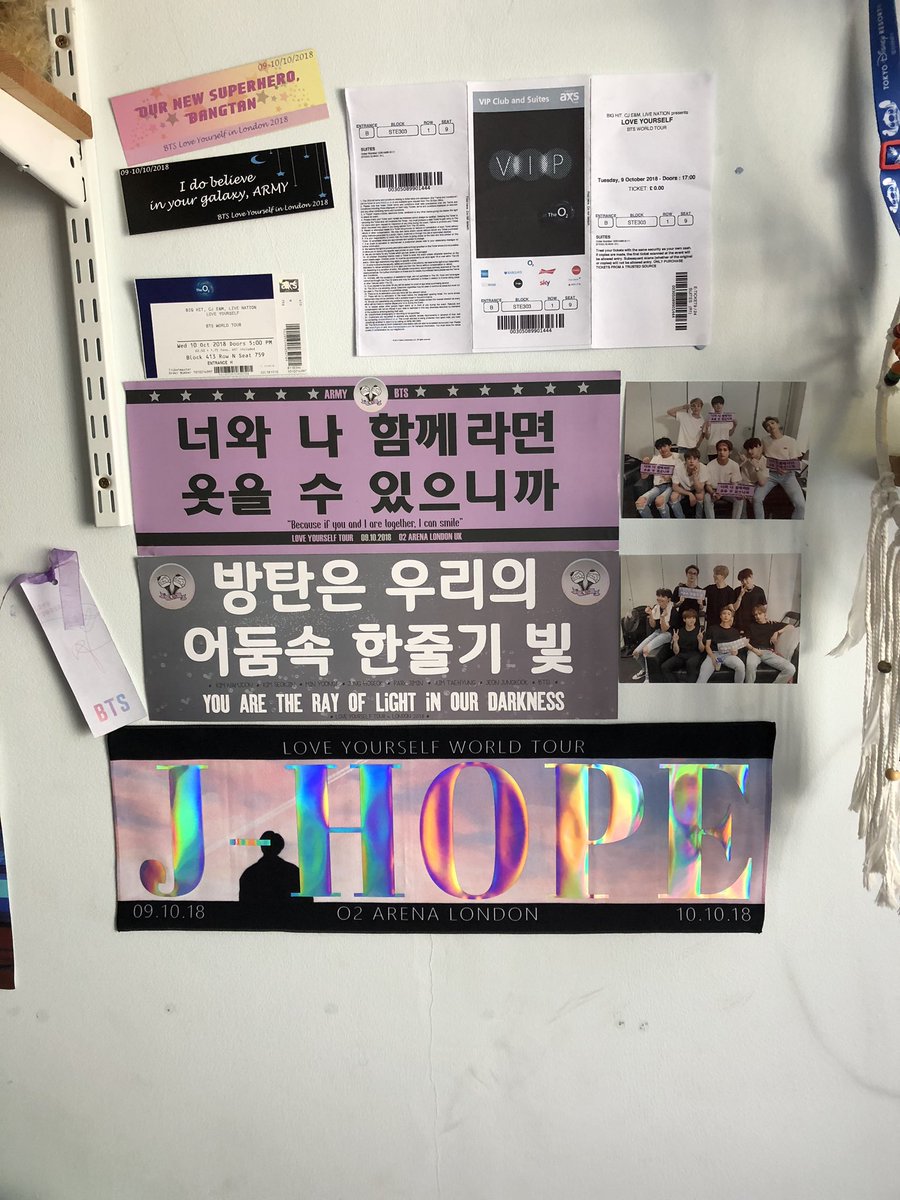 BTSUKStreaming's tweet photo. Finally got around to putting the banners (and everything else) on the wall from the BTS concerts!

Have you managed to get yours up yet? I bet they’re all beautiful!

@BTS_twt 
#BTSinLondon #UKTogetherWithBTS #BTS #BTSLYTour https://t.co/6EpZmjVXKt