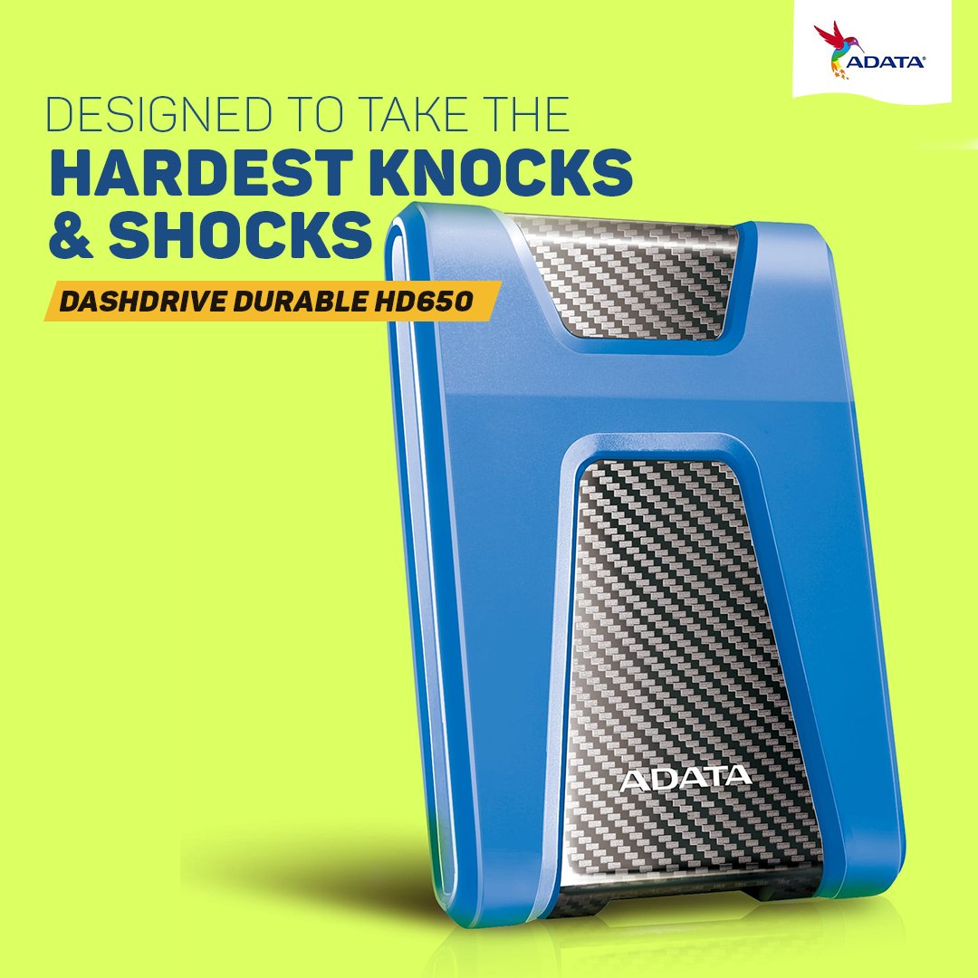 ADATATechnology's tweet photo. Forged in impact-absorbing rubber coating and three-layer construction, the #ADATA #HD650 #DashDrive is extremely durable and highly resistant to scratching.
Offering USB 3.1 blazing data transfer speeds, the HD650 offers all-round protection for up to 4TB worth of memories. https://t.co/fmaGemtlSb
