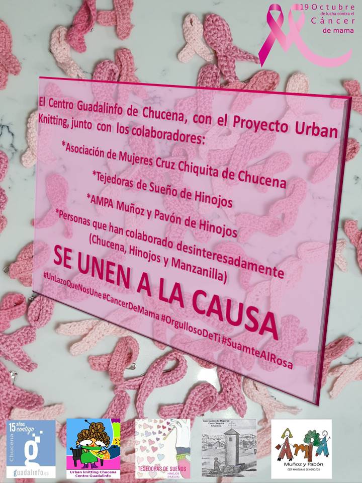 GuadalinfoChuce's tweet photo. El Centro Guadalinfo Chucena con el Taller Urban Knitting Chucena se une al día contra el Cáncer de Mama. Se han hecho lazos rosas que podrás obtener por 1€ Todo el dinero recaudado será donado íntegramente a la @aecchuelva 
#UrbanKnittingChucena #Cancerdemama #UnLazoQueNosUne https://t.co/7ckvYdThPD