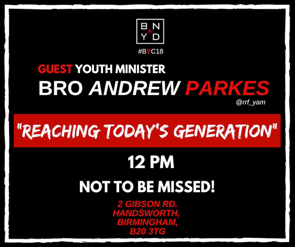 bethel_yth's tweet photo. Youth Congress is tomorrow! We’re so excited to have Bro Andrew Parkes from London speaking to us on “Reaching Today’s Generation” at 12pm. Be sure to make every effort to support him and as we hear what’s been put on his heart! 💪🏾🚩#BYC18 https://t.co/7pcuAC76UQ