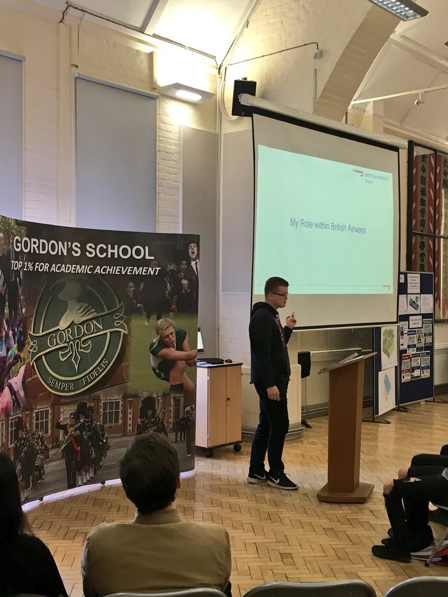 GordonsSch_PSHE's tweet photo. Thank you Scott (Y12) for delivering two Y10 presentations this week. Your role as an Inspire @British_Airways ambassador has helped to educate our students into the importance & value of work experience #WEXMonth2018 #PSHE #careers https://t.co/f36gYySNP9