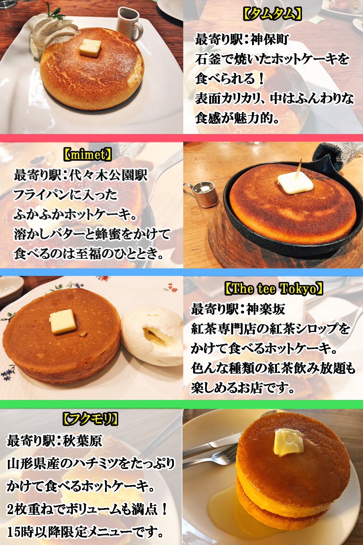 Twitter 上的 唯一無二の絶品グルメ むにぐるめ 東京で絶対に食べてほしいホットケーキをまとめました 絵に描いたように美しいホットケーキ 外側カリカリ 中はフワフワな食感 紅茶専門店の紅茶シロップを使ったホットケーキなど素敵な逸品ばかりです 普段