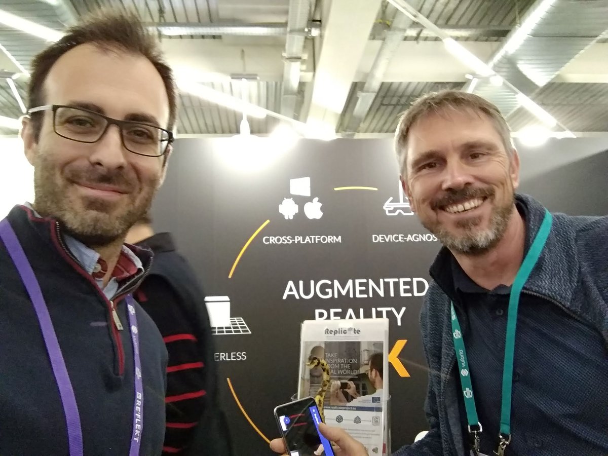 ReplicateProj's tweet photo. Replicating dinosaurs at the Augmented World Expo in Munich today #AWE2018 Big thanks to @wikitude for finding a corner of their busy stand. #AugmentedReality https://t.co/RjhuyMOmBi