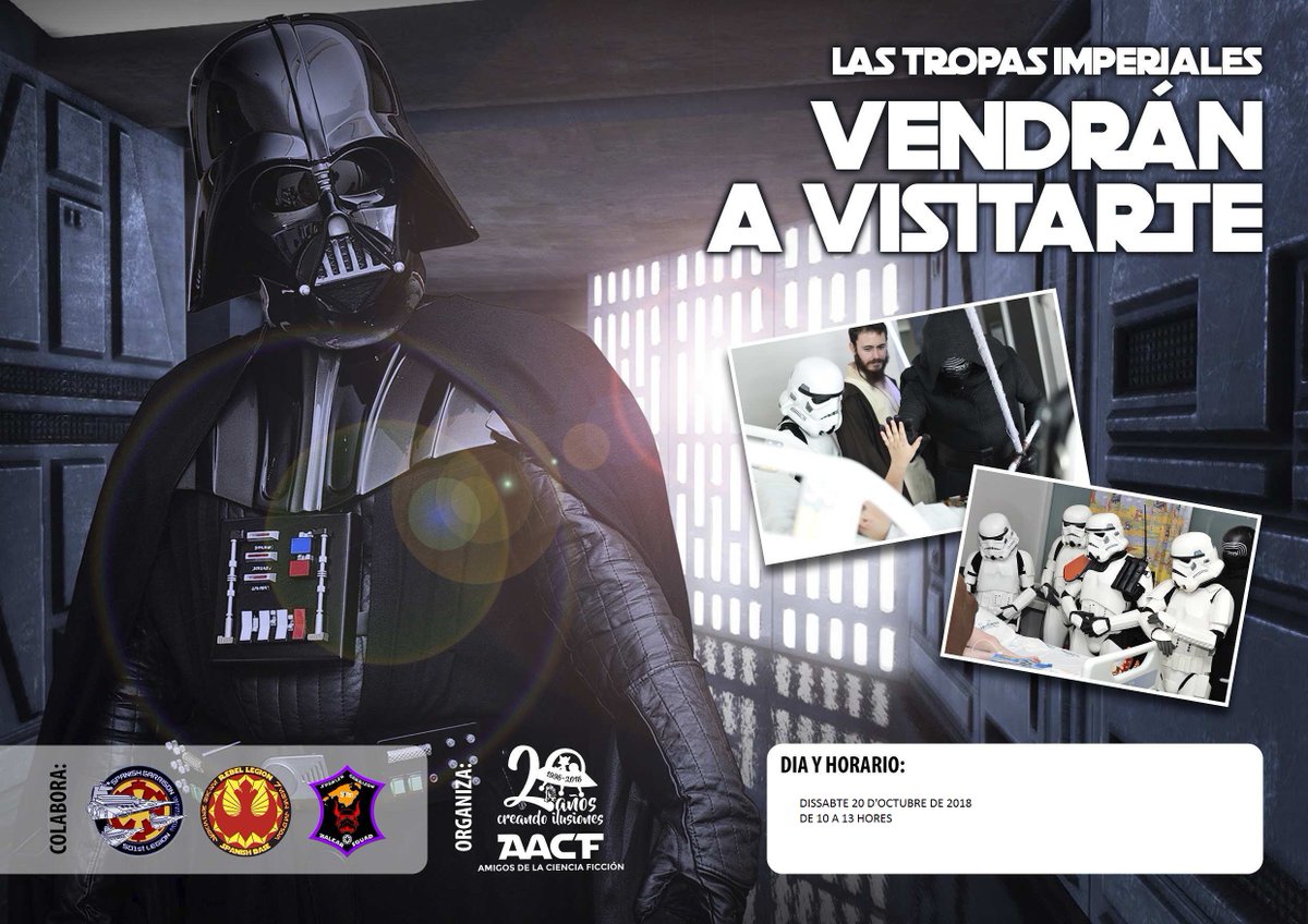 HospitaldeInca's tweet photo. Estèis preparats per disfrutar amb els fantàstics personatges de @aacf_145 ? Idò veniu demà a l'@HospitaldeInca a viure l'aventura d'Star Wars. Us hi esperam dissabte 19 d'octubre de 2018, de les 10.00 a les 13.00 hores!!! https://t.co/FFYYeSBtam
