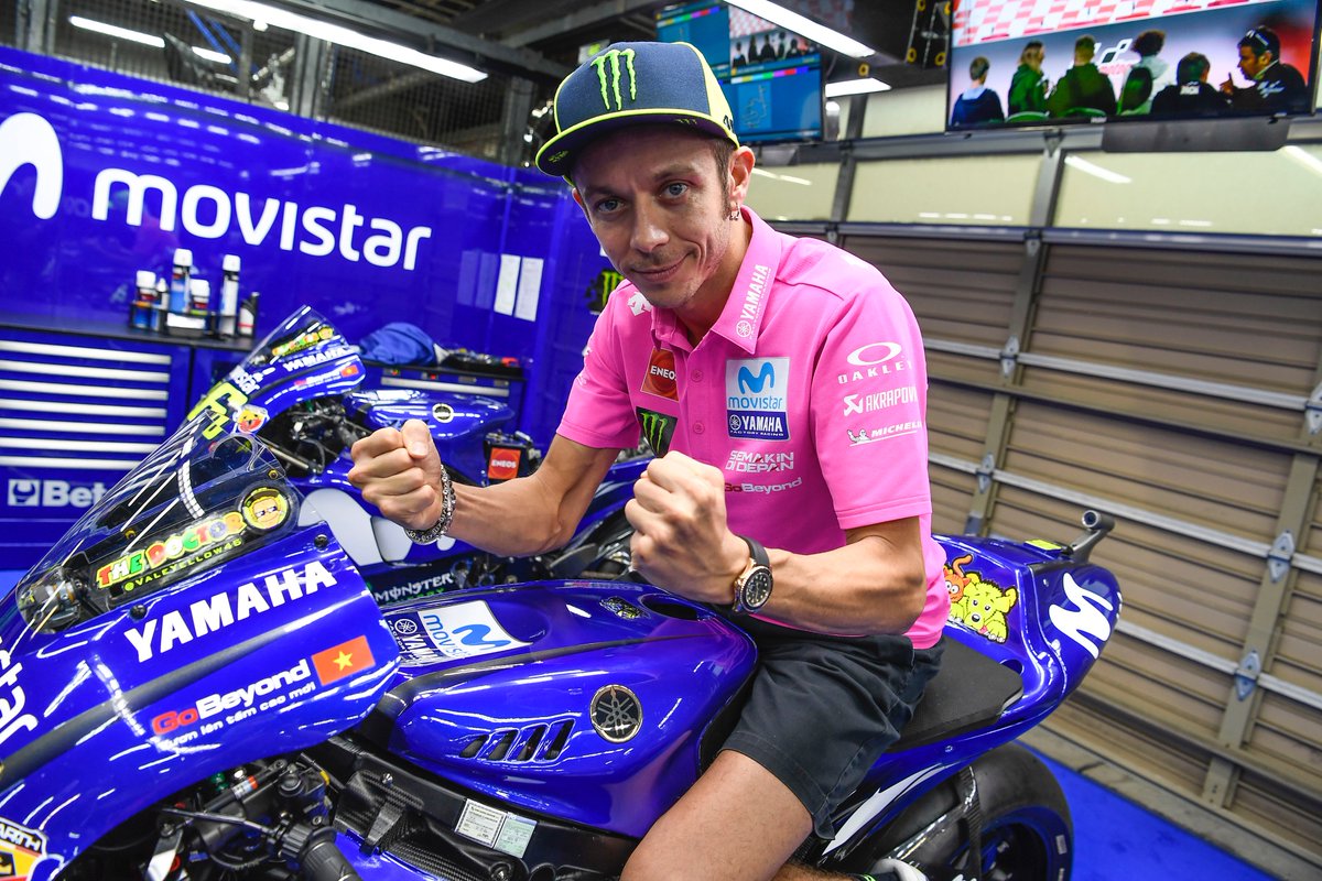YamahaMotoGP's tweet photo. It’s International Day of the Fight Against Breast Cancer!

@ValeYellow46 and @maverickmack25 showed their support by wearing pink team shirts to help spread awareness.

#BreastCancerAwarenessMonth  | #WearItPink | #DíaMundialDelCáncerDeMama | #ContigoDamosLaCara | #SúmateAlRosa https://t.co/0IcUMS0BwR
