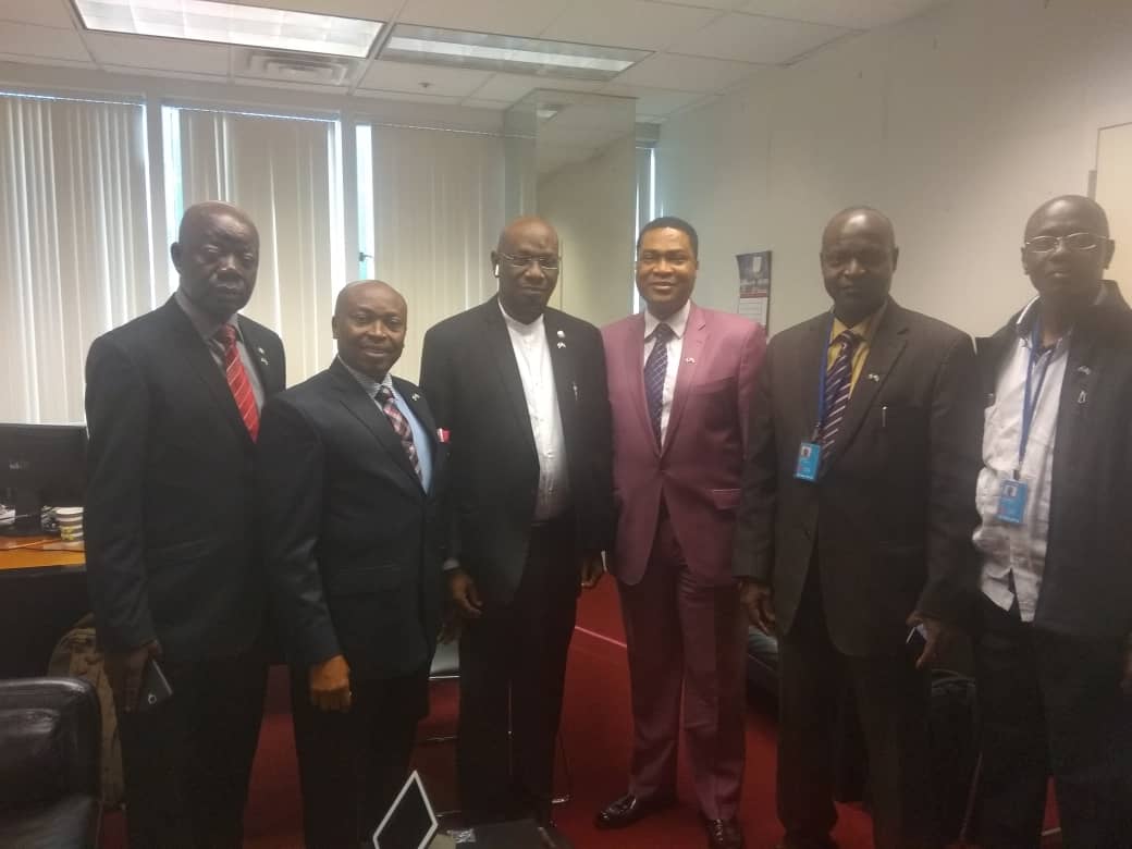 FRSCNigeria's tweet image. Corps Marshal @FRSCNigeria along with Amb. Bolaji Akinremi, presenting the instrument of accenssion on @UN Convention on Road Traffic personally signed by Mr. President @MBuhari  to Mr Santiago Villalpando, United Nations Chief Treaty Section Office of Legal Affairs.