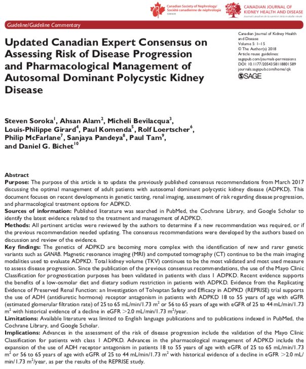 Due to recent developments in the field, a new article in #CJKHD provides an expert update on assessing #ADPKD risk progression & of pharmacological management, in #Canada. 

bit.ly/2CQSBiC