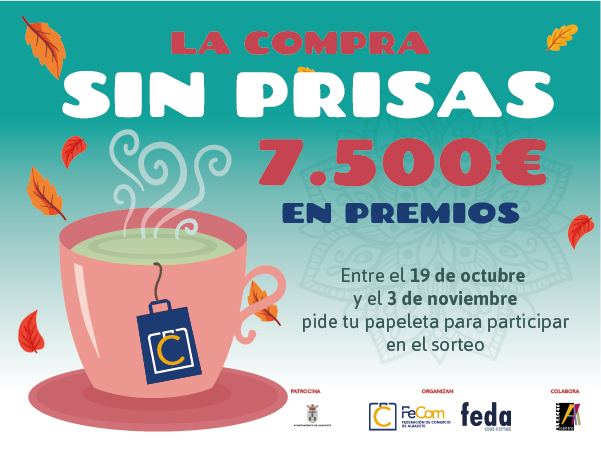 EmpresariosFEDA's tweet photo. Comienza la campaña #CompraSinPrisas organizada por #FECOM, integrada en #FEDA, con el apoyo del @AytoAlbacete. Repartirá 7.500€ en 47 premios que serán sorteados ante notario. ¡Aprovecha para realizar tus compras desde hoy hasta el 3 de noviembre!
#FEDAAsociaciones https://t.co/O0OWqUdphT