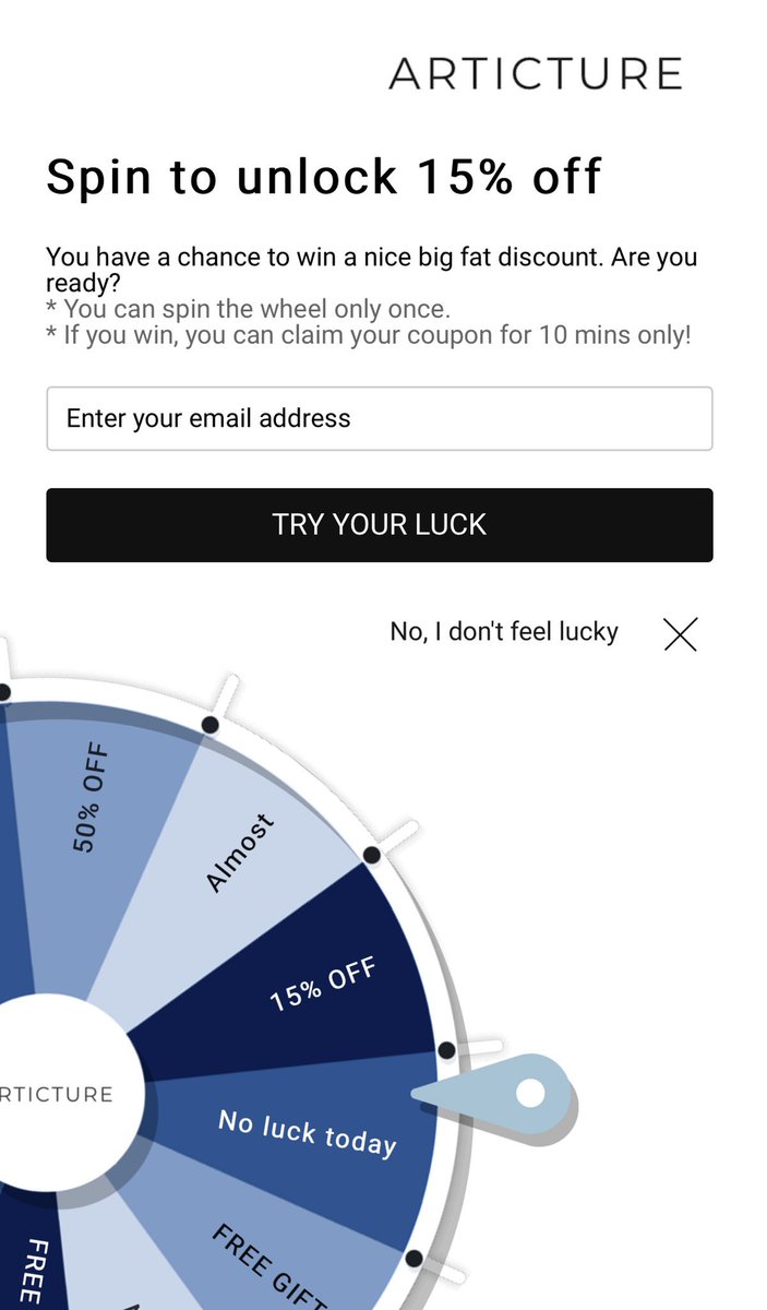 carlhendy's tweet image. Nice use of email capture / discount code pop up for ecommerce. Never seen this before #ecomchat.  I wonder what the engagement is like.