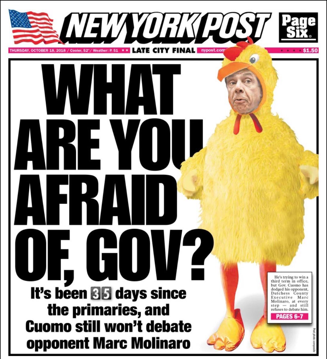 Image result for ny post governor cuomo in chicken suit cartoon