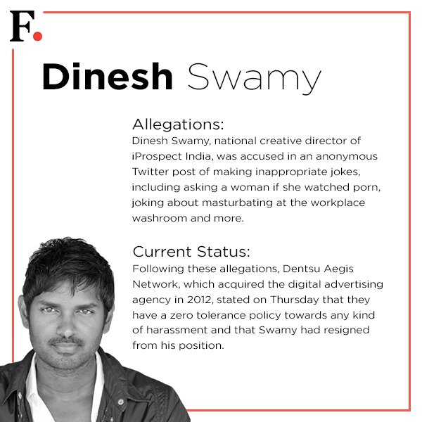 firstpost's tweet photo. With the #MeToo movement reaching the advertising industry, here's a look at the four chief Dentsu employees who stepped down after allegations of sexual harassment against them. #FPTrending https://t.co/X8sVDcmyw8