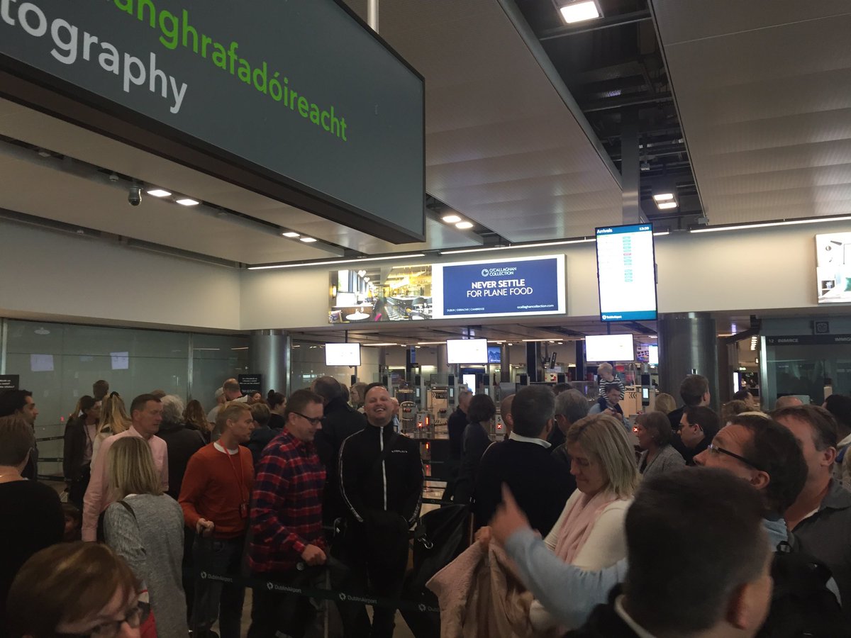 ⁦<a href="/DublinAirport/">Dublin Airport</a>⁩ so there 10 ePassport gates all closed and a queue that stretches back to plane to get through passport control. Half of the manned desks are for non  eu passports which are empty. Great service design guys.👏