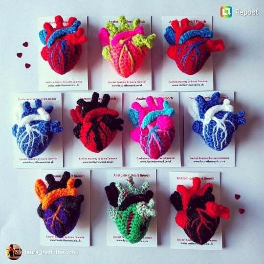 shopofinterest's tweet photo. Back in stock these crochet anatomical heart brooches. These don't last long in the shop so you better be quick.
From the very talented Laura at Lost in the Wood.

#heart #anatomy #crochet #brooch #shopping #Finnieston #Glasgow #scotland https://t.co/BAuXz1zpq8 https://t.co/DfSqChdsGJ