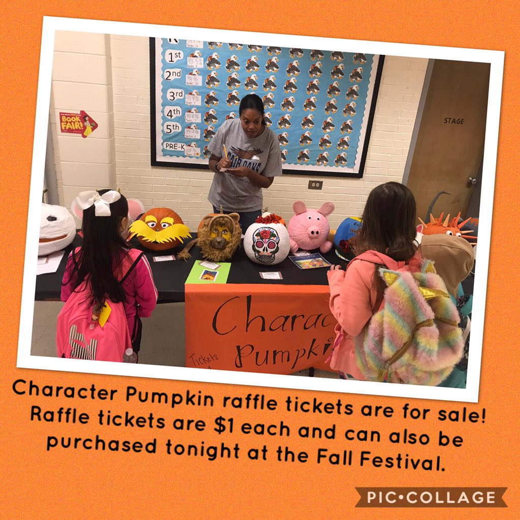 FairOaksEagles's tweet photo. There is still time to buy a raffle ticket to win a character pumpkin! Tickets will be for sale tonight at the Fall Festival. All proceeds support the Fair Oaks PTA. The drawing to win a pumpkin will be held on Monday, October 22. #FairOaks #raffle #CharacterPumpkin https://t.co/K8cs4ABsYy