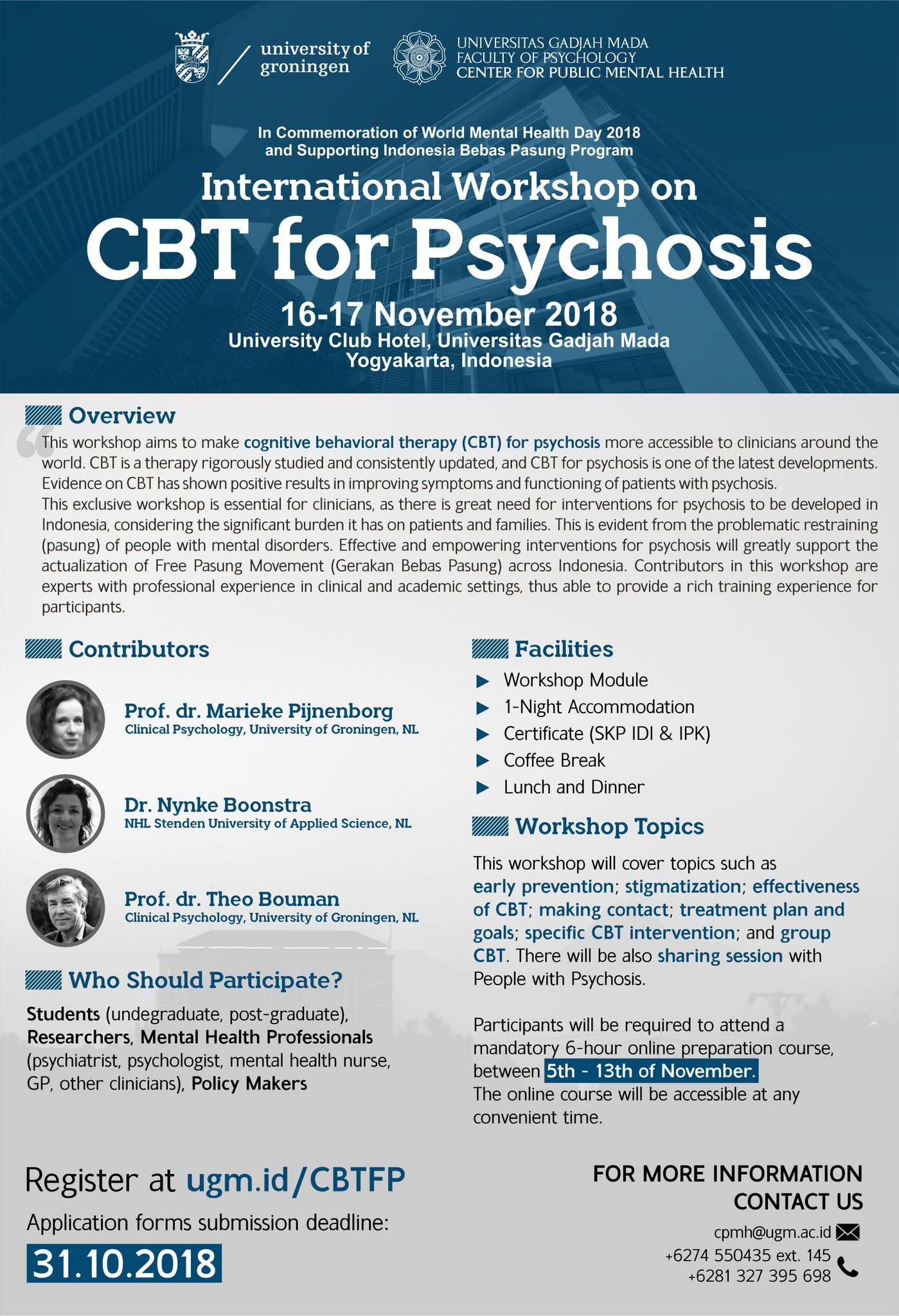 CPMH Psikologi UGM on Twitter "CBT For Psychosis 16 17 Nov 2018 UC Hotel UGM 3 000 000