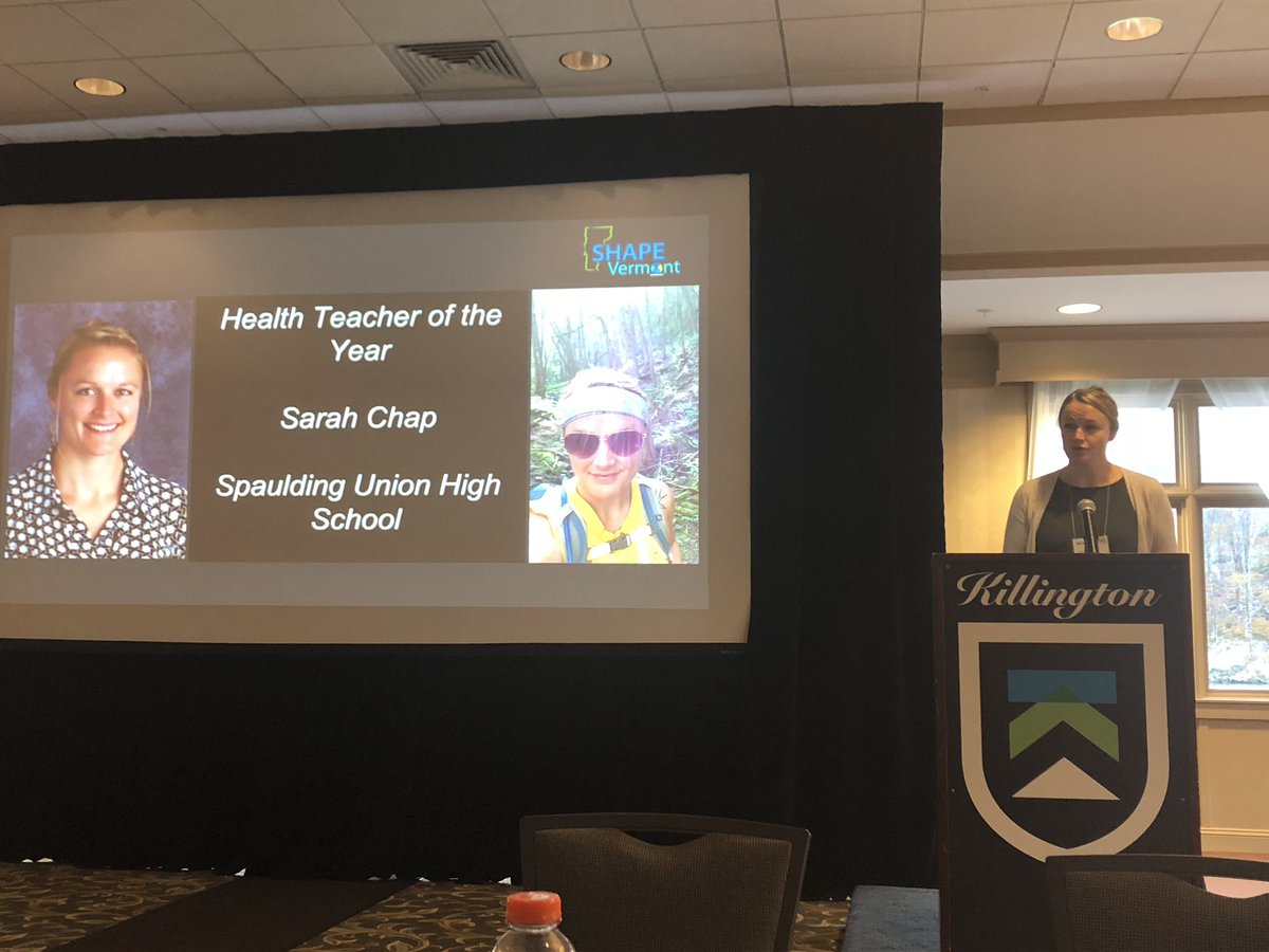 SHAPEVT's tweet photo. Congratulations to Sarah Chap from Spaulding High School for being awarded our Health Teach of the Year! @HealthTeachVT #ShapeVT2018 https://t.co/ud9TmSq0vH