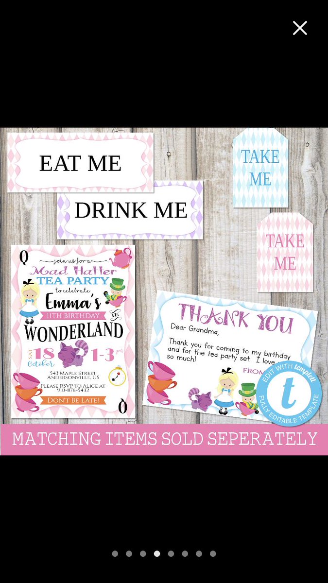 RadFamilyDesign's tweet image. Time for Tea! ☕️ Adorable #AliceinWonderland invitation set, with matching thank you cards and decorations!

#aliceinwonderland #teaparty #radfamilydesigns #etsyshop #etsysale #printableparty #templett