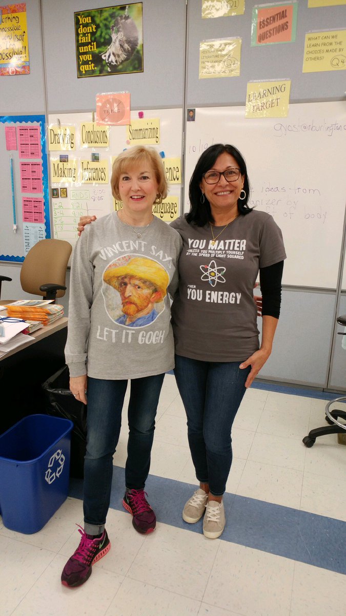 ExcelNb's tweet photo. Mrs. Yost and Mrs. Sulon “nerding out” with these content specific t-shirts today! https://t.co/ECBX1o642L