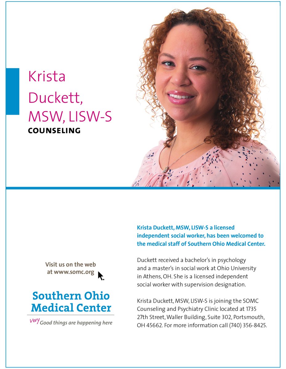 Please join us in welcoming Krista Duckett, MSW, LISW-S to SOMC's Counseling and Psychiatry Clinic!