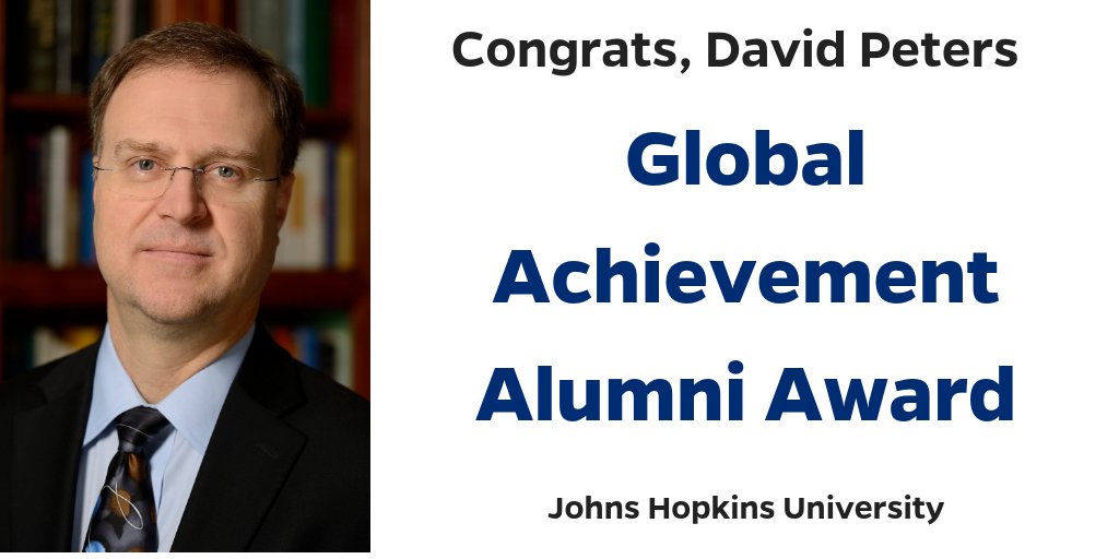 Congrats to @David_H_Peters on his @JHU_Alumni award - for his excellence in the @JohnsHopkins tradition & for his professional achievements and humanitarian service - He is chair of International Health at @JohnsHopkinsSPH, Dir. of @JohnsHopkinsAHW & member of @HopkinsIHHS