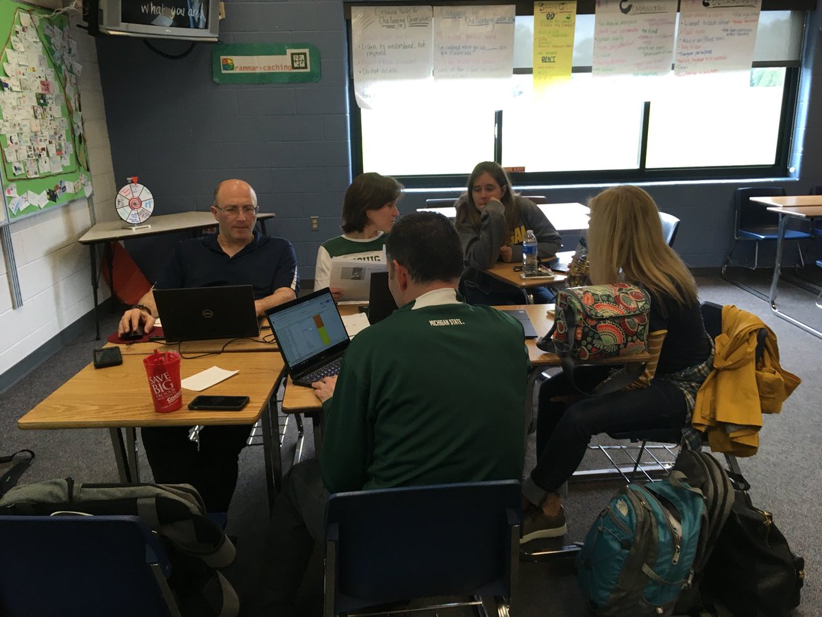 OLMS ELA and math teachers looking at NWEA data to determine tier 2 and tier 3 interventions @OLMS_Vikings @StasiMortimore