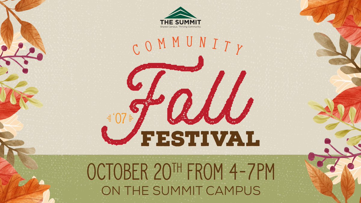 TheSummit_FW's tweet photo. PLEASE RT: The '07 Community Fall Festival will take place on Saturday, 10/20, from 4-7pm. We are moving indoors to our Event Center due to the weather forecast.  Looking forward to welcoming children &amp; families from the 46807 for indoor "Trunk or Treat", food, &amp; entertainment. https://t.co/lUEWl9KVkZ