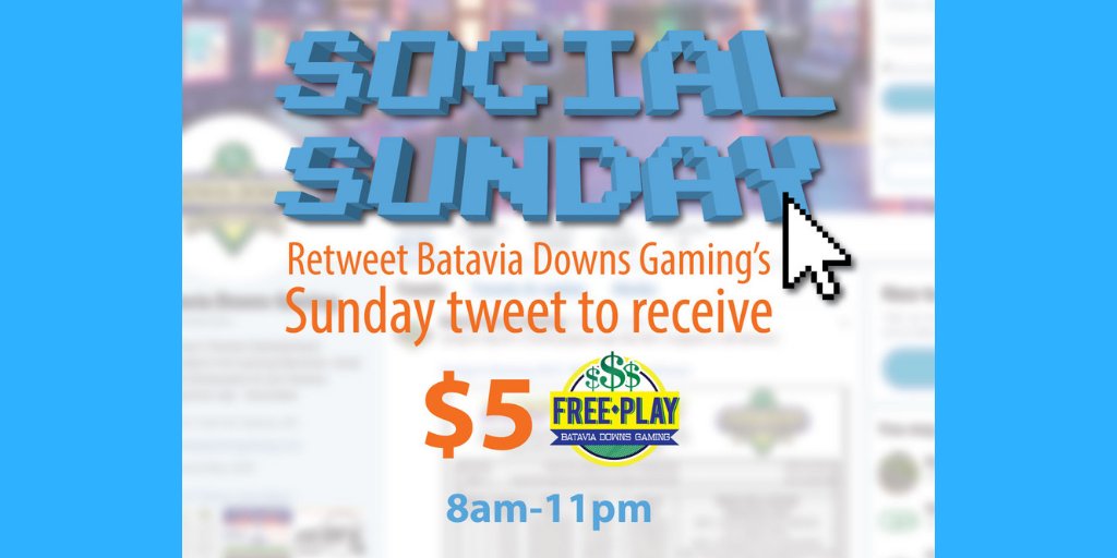 BataviaDowns's tweet photo. Retweet this tweet for $5 Free Play for #bdgsocialsunday after 8AM on 11/4/2018! Show phone or paper at Player's Club. https://t.co/qpmLMphHxP