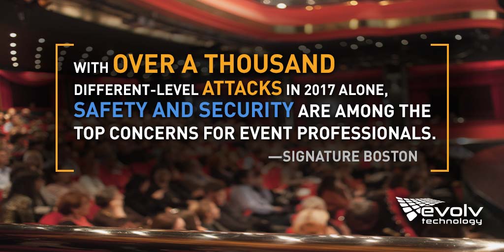 EvolvTechnology's tweet image. With over 1000 different level attacks in 2017, #EventSecurity professionals must keep safety and security top of mind when planning for an event. #visitorscreening