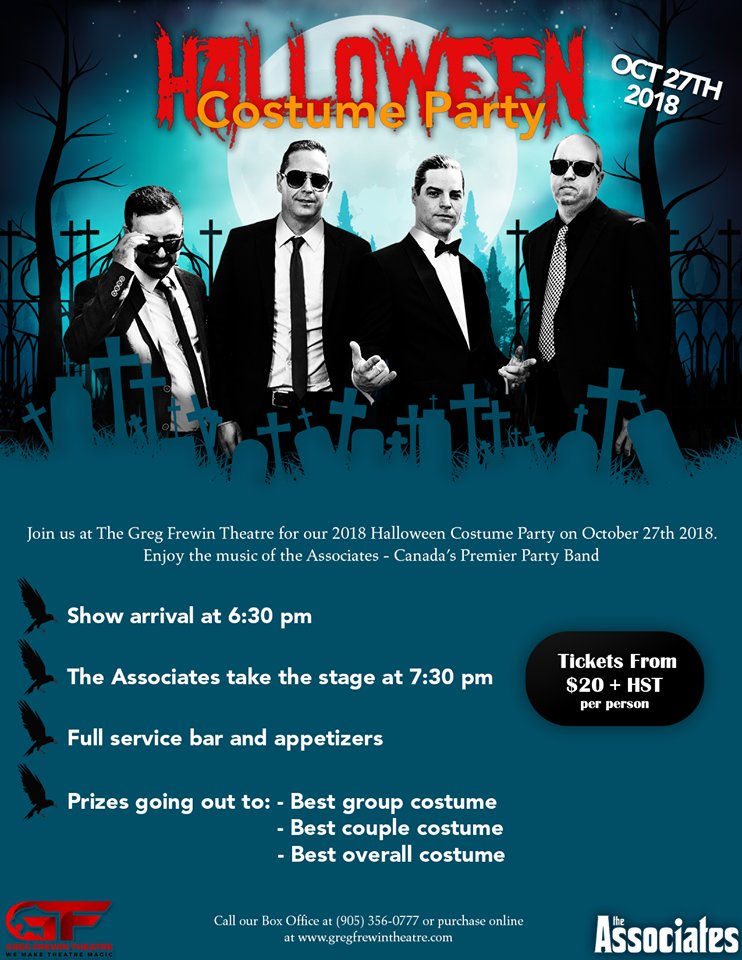 Still time to get your tickets for the Halloween Party Spectacular at @GF_Theatre 
Costume Prizes - Food - Full Bar - DJ til late
 Call the box office or visit their website for tickets and details.
 gregfrewintheatre.com
 1 (866) 870-3002
 5781 Ellen Avenue, Niagara Falls
