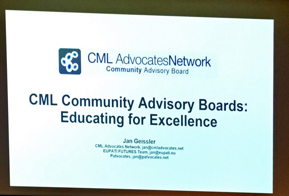 cmlnet's tweet photo. Our co-founder @jangeissler presenting ¨The #CML #ECABs: Educating for excellence¨ Very proud of sharing the #CMLCAB model at #ESMO18 #PatientAdvocacyTrack #LearnShareGrow https://t.co/Nsu8ZgZufg