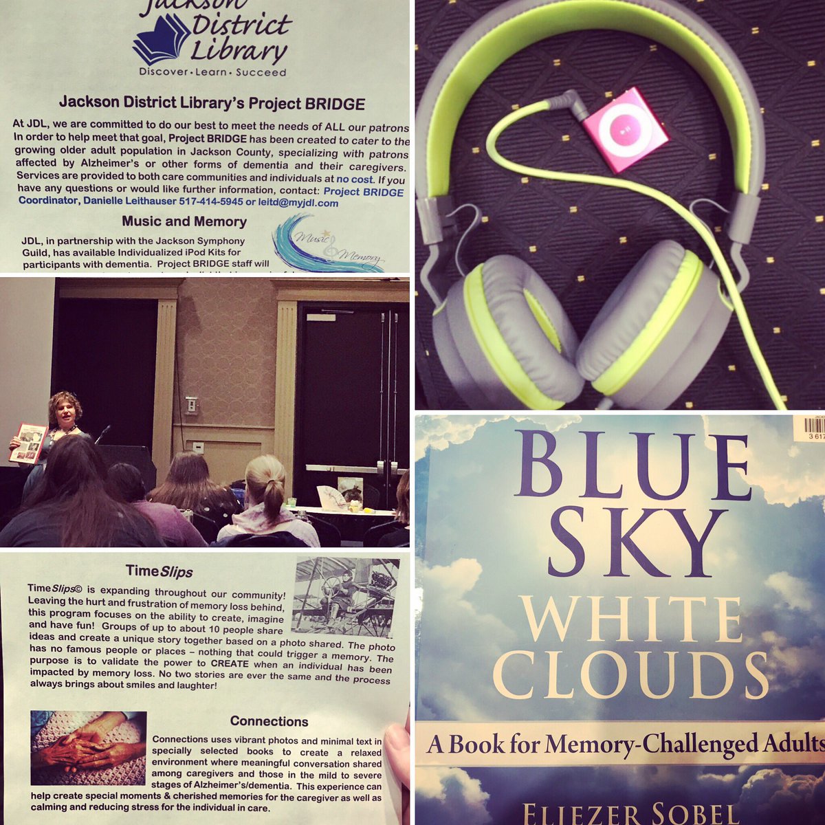 LibraryofMich's tweet photo. A lot of great program ideas from @JacksonLibrary that focus on those living with Alzheimer’s and dementia - Project BRIDGE is funded in part by @US_IMLS #lsta #mla18ac #milibraries https://t.co/dG1qW77ZQb