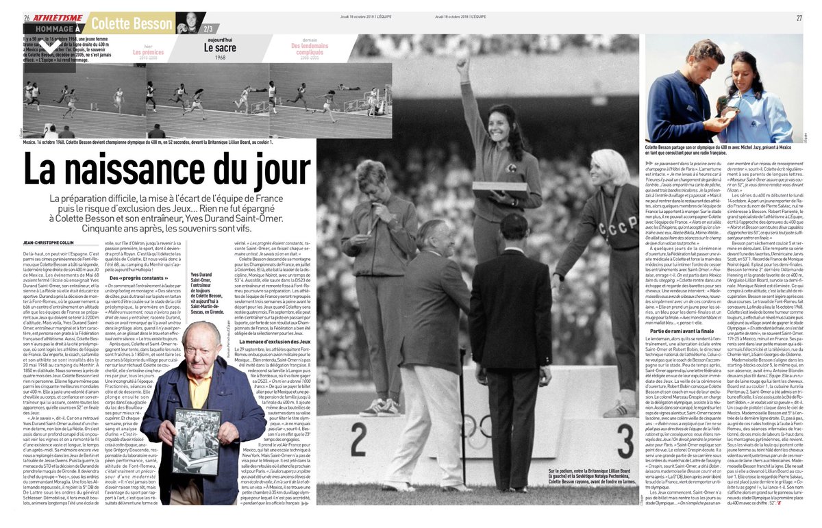 Je ne verse pas souvent de larmes en lisant <a href="/lequipe/">L'Équipe</a> ....Merci à <a href="/jccollin/">jccollin</a> pour ces 3 volets « hommage » à Colette Besson. Enrichissant, passionnant, émouvant !