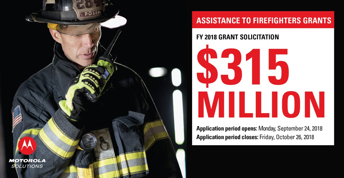 MotoSolutions's tweet photo. Need help applying for communications equipment through the FY 2018 Assistance to #Firefighters Grant Program? This guide is packed full of expert info https://t.co/09O0oWb3Zf (U.S. only) #AFGgrant @FireRescue1 @FireChiefMag https://t.co/2oTj7TyMLd