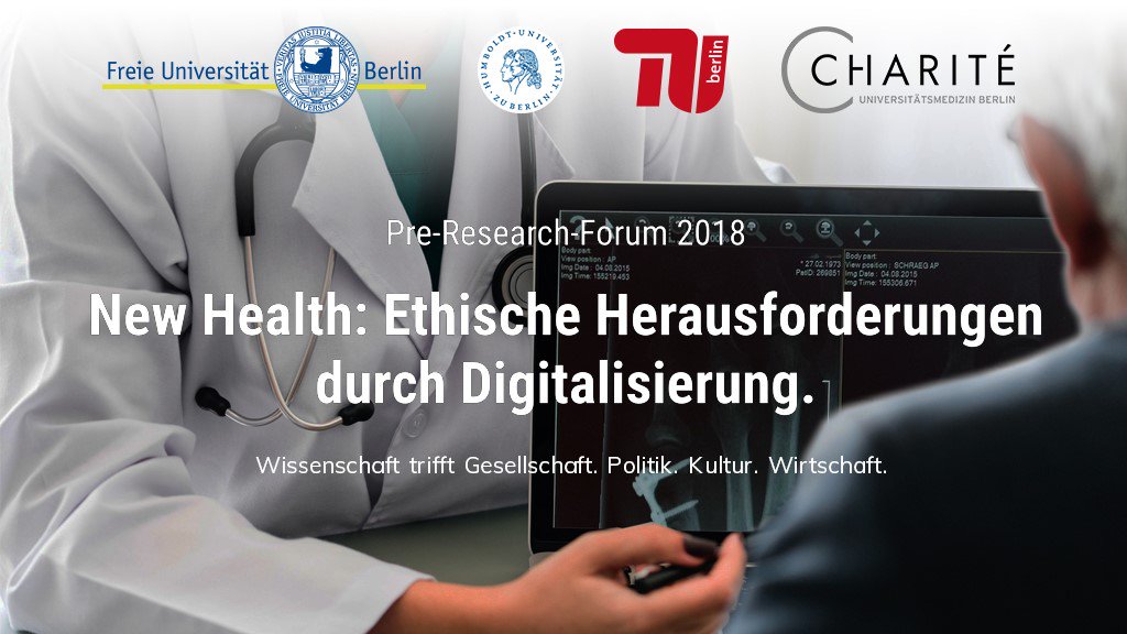BerlinUAlliance's tweet photo. Am 25./26.10. findet das Pre-Research-Forum als Gemeinschaftsprojekt der #BerlinUAlliance-Partnerinnen statt &amp; fragt nach ethischen Herausforderungen der #Digitalisierung im Gesundheitsbereich. Weitere Infos unter: https://t.co/Y2sM24iWaL #Digitalisierung #Ethik #BrainCityBerlin https://t.co/Ybz3rQ04mv