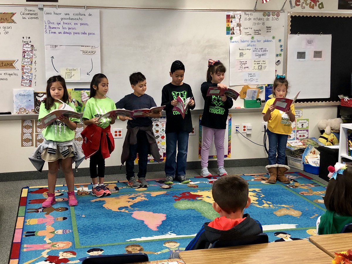 MsGartmann's tweet photo. @SrtaLucio and I have such talented cougars! These kiddos did a great job reading a story for reader’s theater! #ThompsonIsExcellece #fabfirsttimeline #dualclass https://t.co/U8232ylqYL