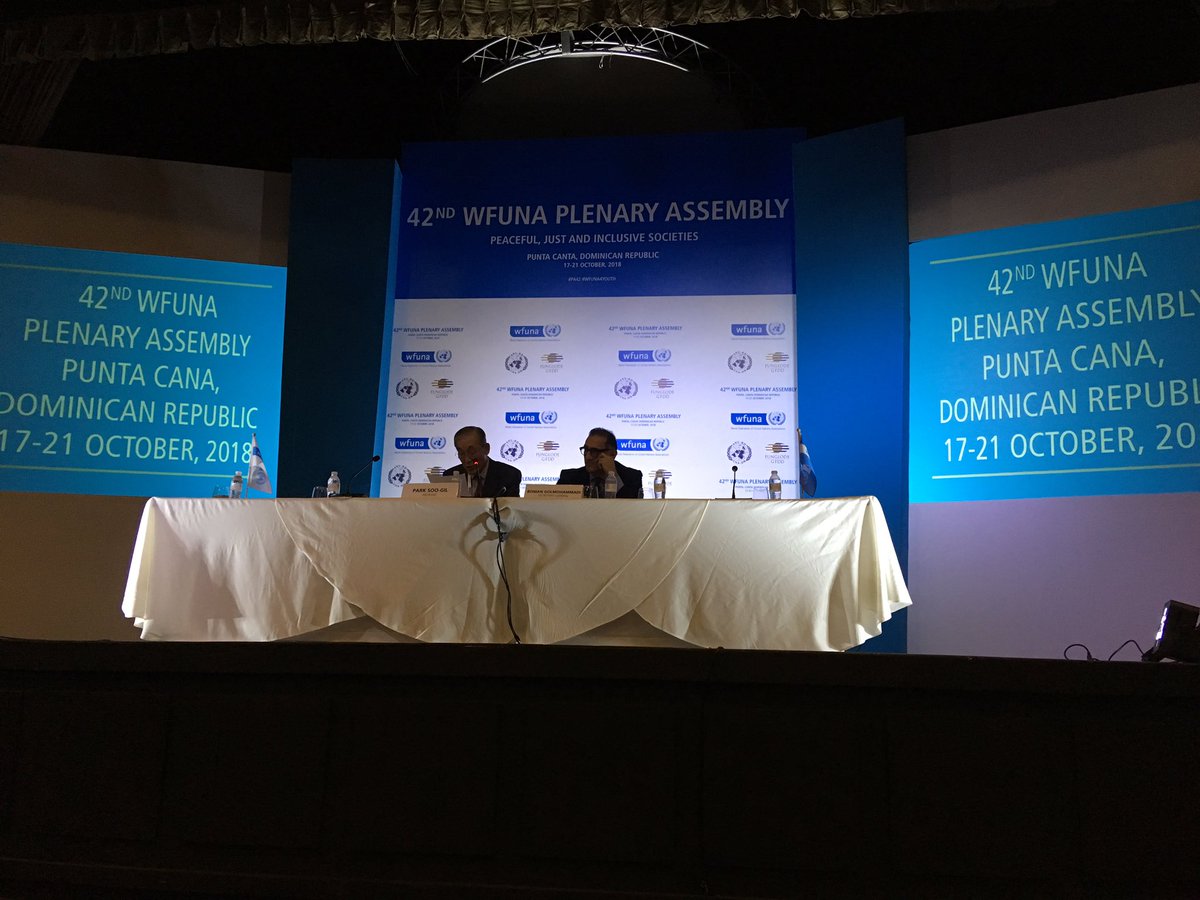 AliKiyaei's tweet photo. The @WFUNA #PA42 opening speech by Amb. Soo-Gil noting the importance of upkeeping morality in the new global agenda! @UNASouthAfrica https://t.co/iE9HfNg7kv