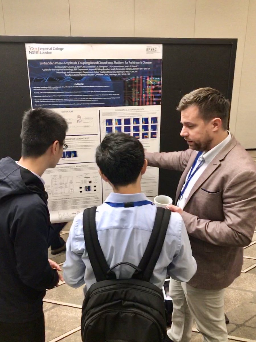 Now on <a href="/IEEEBioCAS/">IEEE BioCAS 2019</a> Michal Maslik presenting our work on clockless method for flicker noise suppression and Laszlo Grand on phase amplitude coupling in closed-loop DBS for PD #ngni