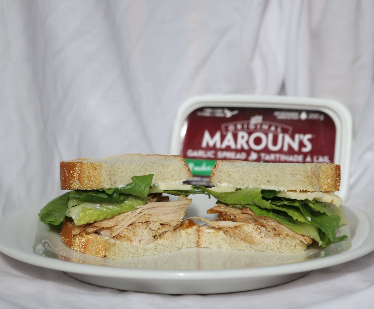 Yesterday's dinner, today's lunch! 
The Original Maroun's Garlic Spread is delicious on a sandwich! We spread it on the bread, added some cheese, lettuce and slow cooked porked. Try reaching for Maroun's before you reach for the mayo. It makes everything better
