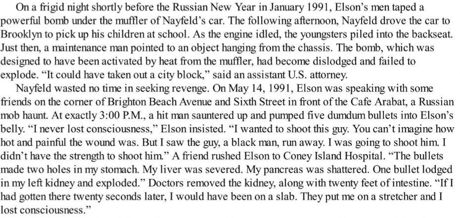 Red Tide After spending time in various Israeli jails, Monya Elson returned to Brighton Beach in hopes of moving up the Russian Organized crime ladder. The man in his way was rival Boris Neyfeld. A bloody gangland turf war ensued.